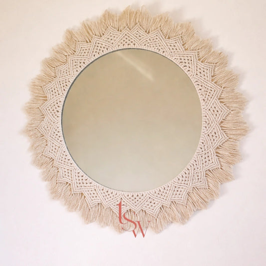 Boho Macramé Mirror & Mandala Wall Set – Handmade Elegance