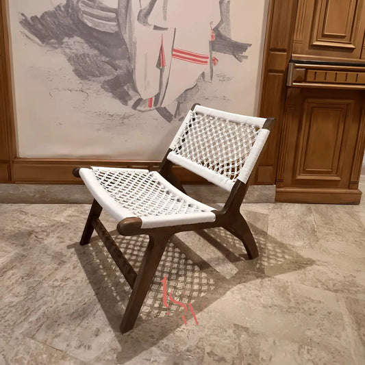 Macramé and walnut chair — handcrafted piece The Seven Women