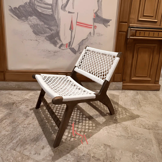 Macramé and walnut chair — handcrafted piece