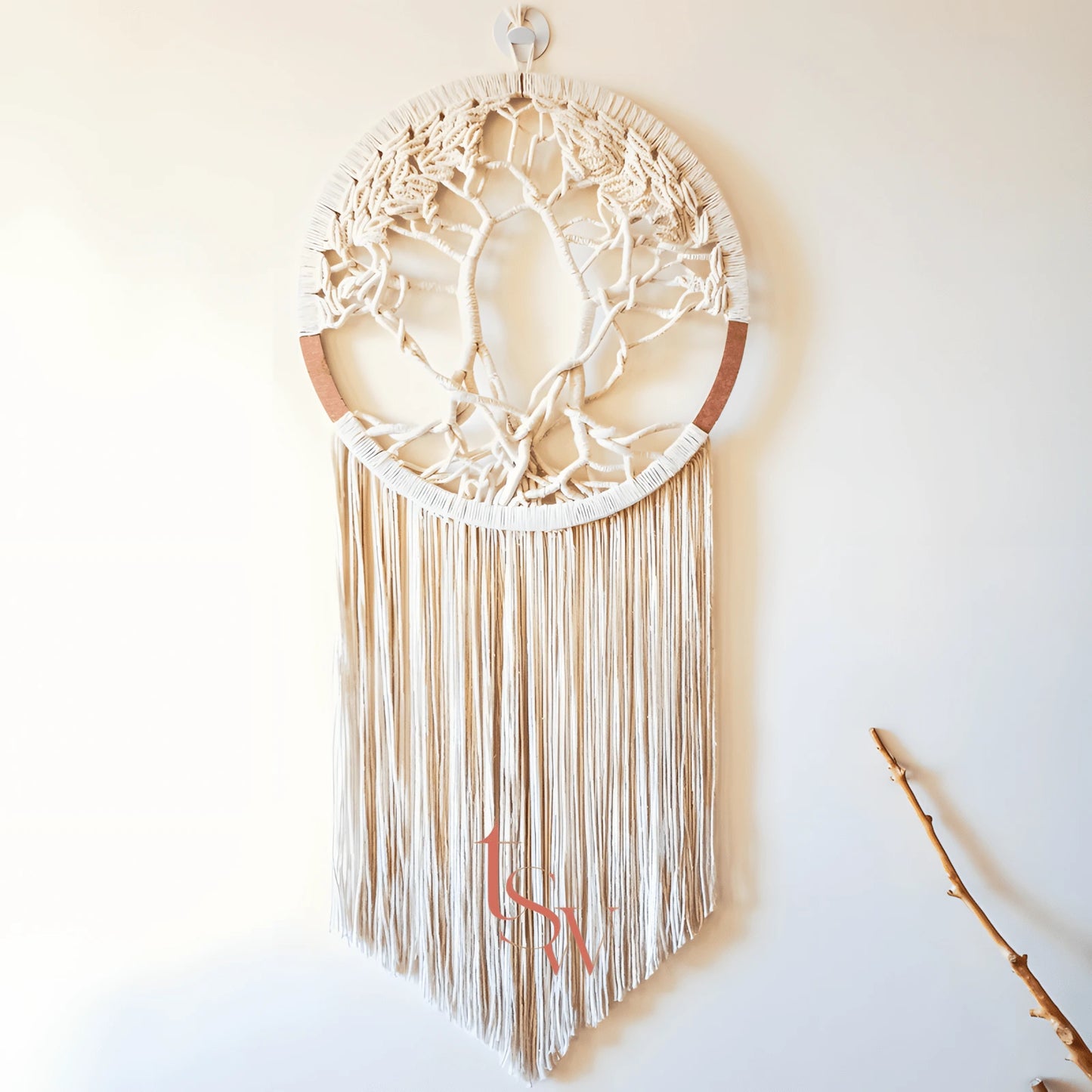 Racines – Arbre de Vie rond en macramé blanc