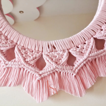 Baby Pink Macrame Round Mirror – Boho Chic Wall Decor