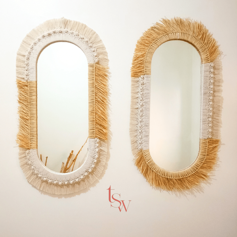 DUO MACRAME MIRRORS RAPHIA