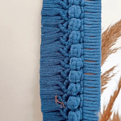 Miroir ovale bleu en macramé – Décoration murale bohème faite main