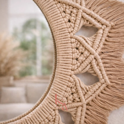 Boho Macramé Mirror & Mandala Wall Set – Handmade Elegance