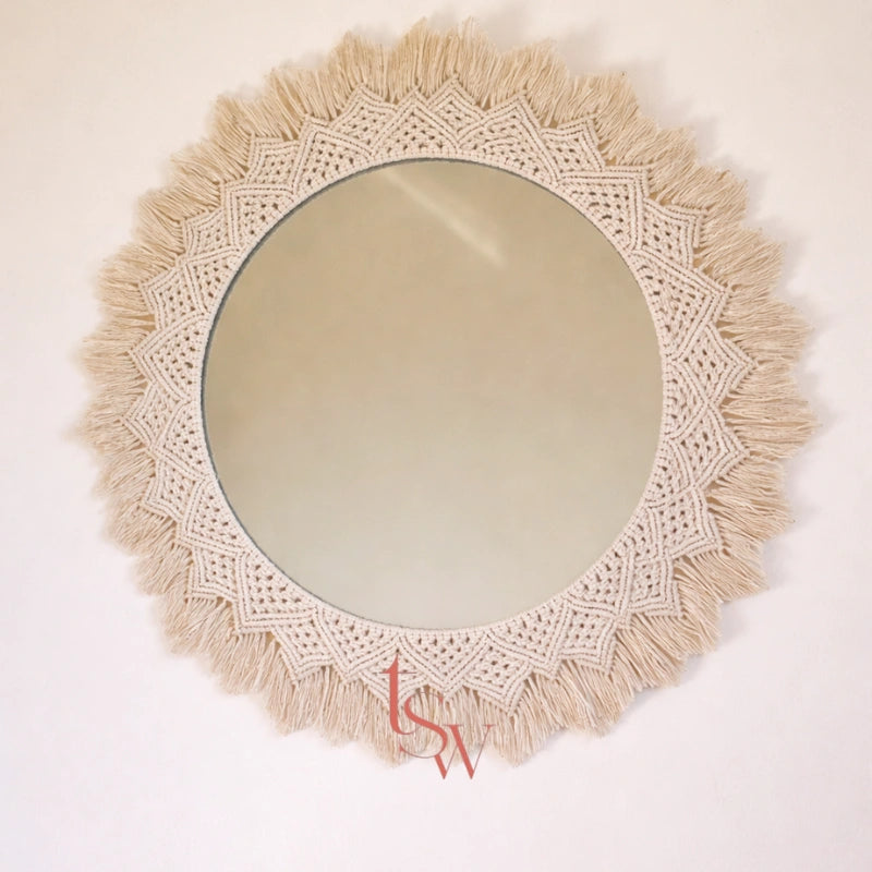 Boho Macramé Mirror & Mandala Wall Set – Handmade Elegance