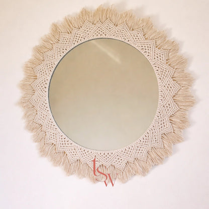 Boho Macramé Mirror & Mandala Wall Set – Handmade Elegance