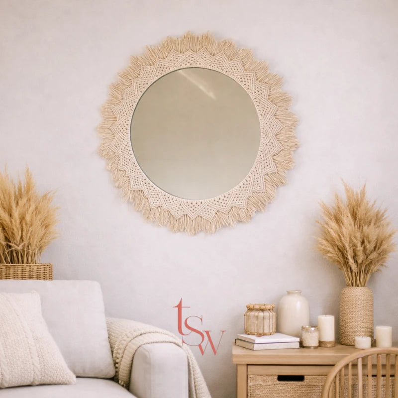 Boho Round Macrame Mirror