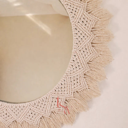Miroir rond bohème en macramé