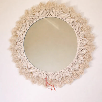 Miroir rond bohème en macramé