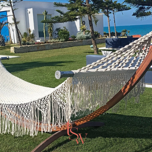 Handmade Macramé Hammock with Wooden Structure