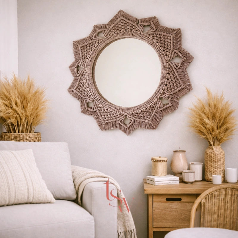 Handmade Sunburst Macrame Mirror