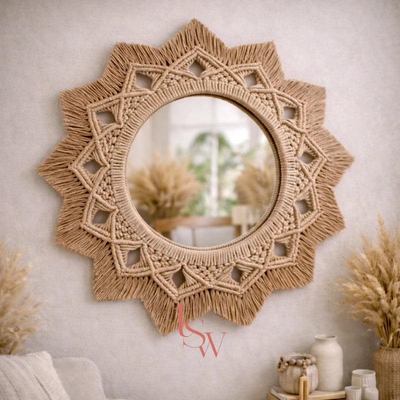 Handmade Sunburst Macrame Mirror