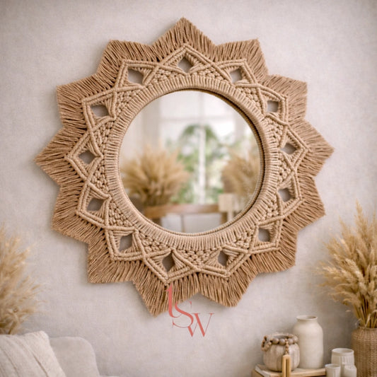 Handmade Sunburst Macrame Mirror