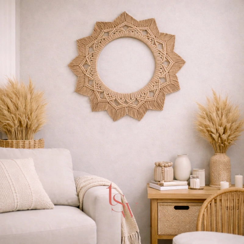 Handmade Sunburst Macrame Mirror