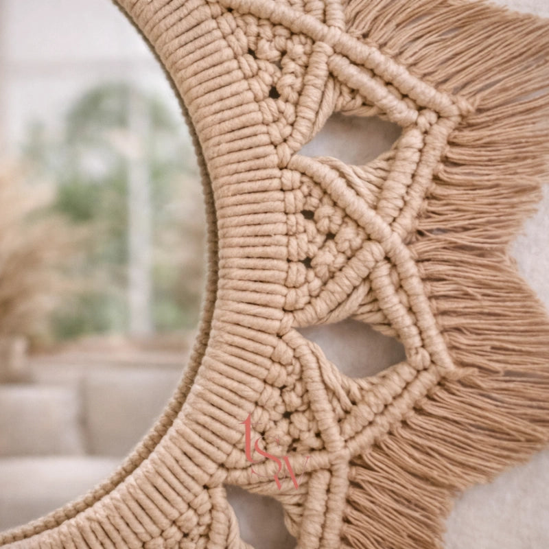 Handmade Sunburst Macrame Mirror