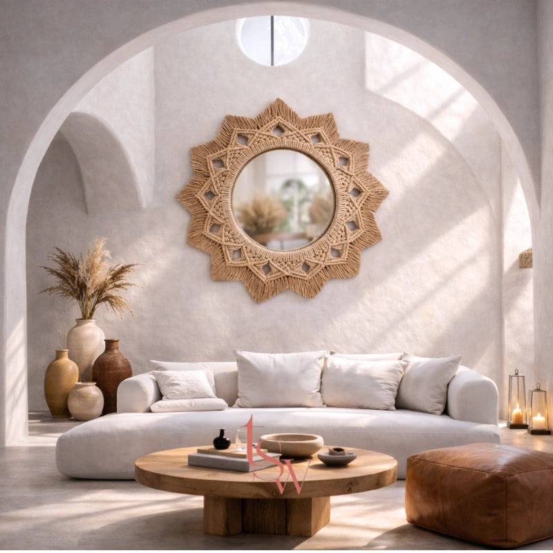 Handmade Sunburst Macrame Mirror