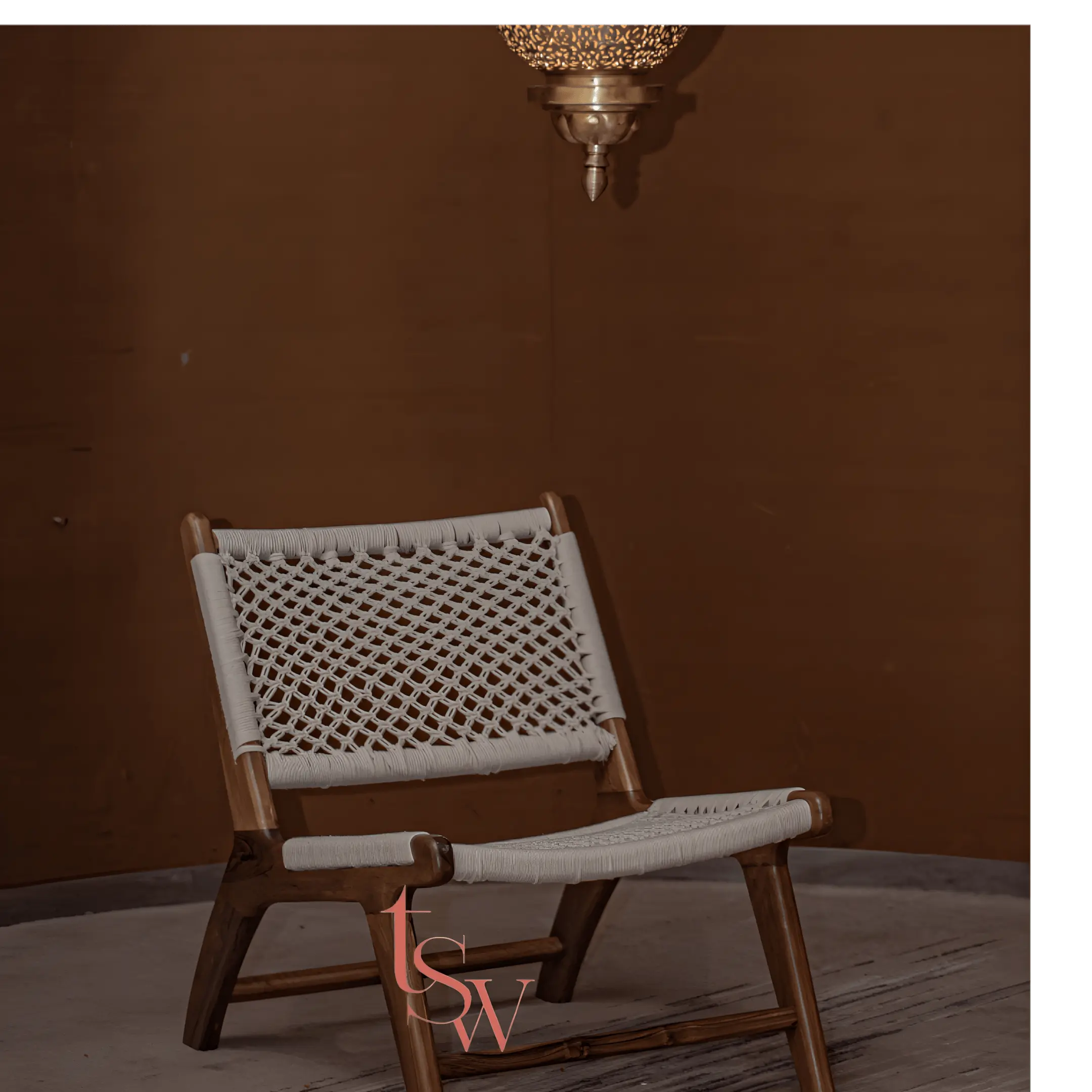 Macramé and walnut chair — handcrafted piece