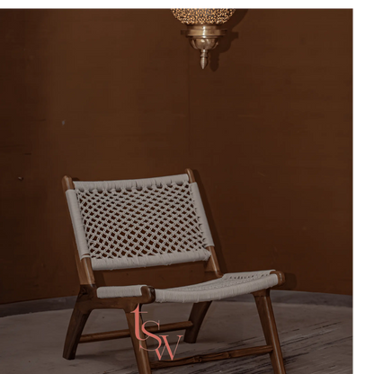 Macramé and walnut chair — handcrafted piece