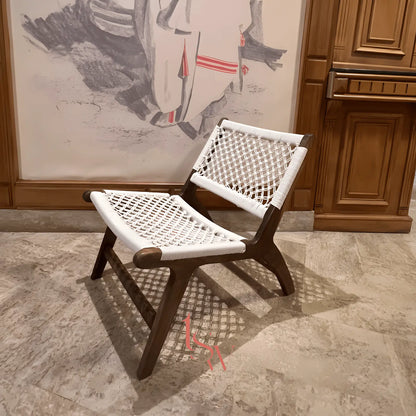 Macramé and walnut chair — handcrafted piece