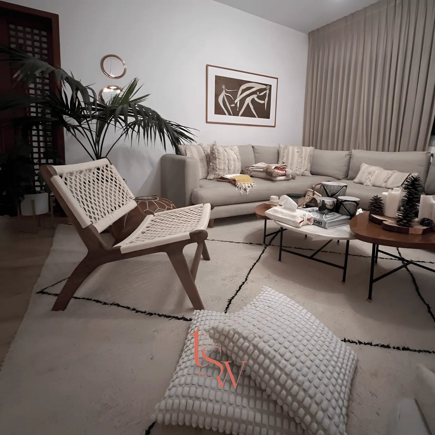 Macramé and walnut chair — handcrafted piece