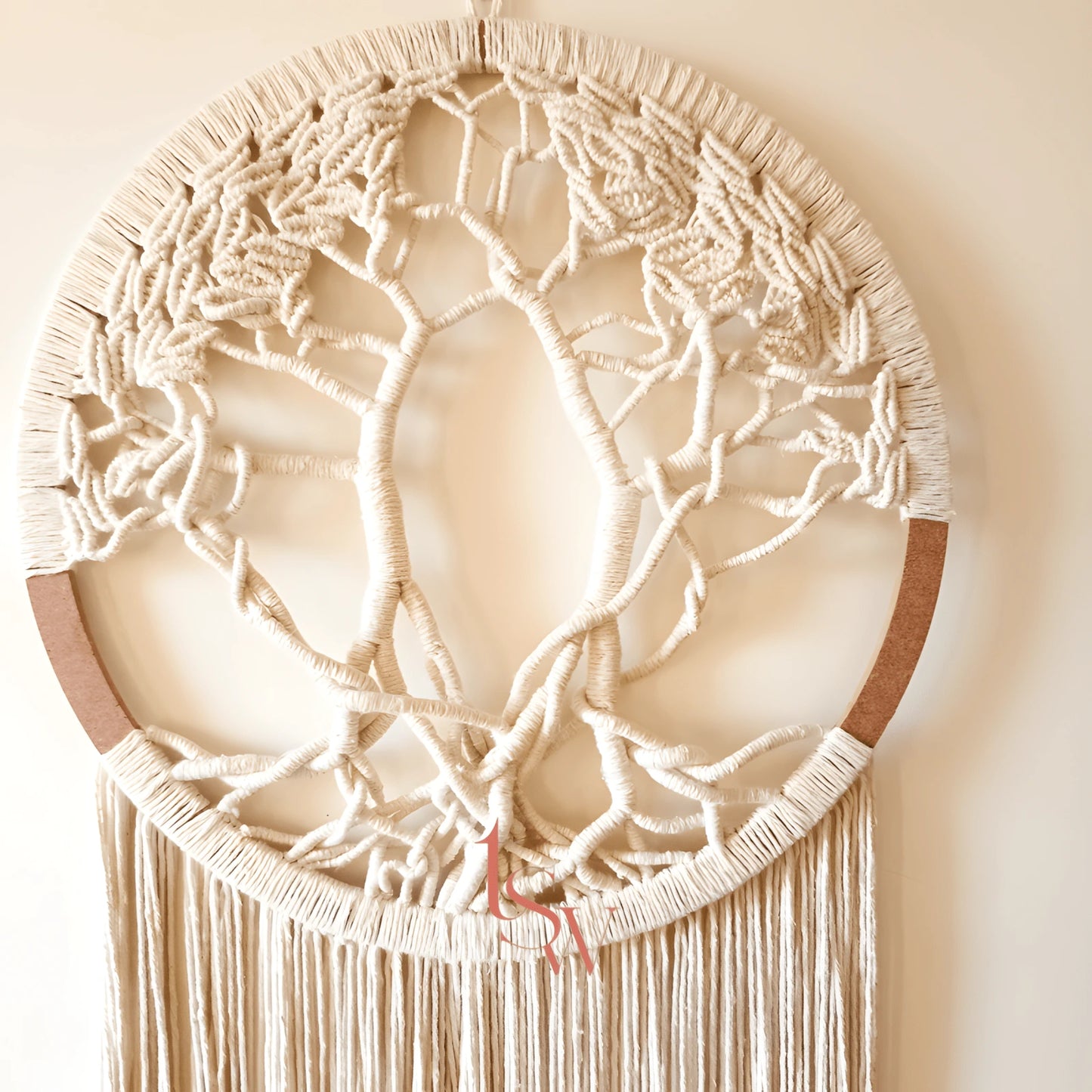 Racines – Arbre de Vie rond en macramé blanc