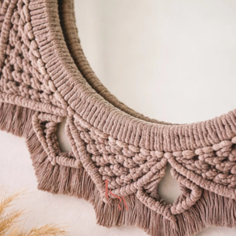 Miroir macramé fait main effet soleil