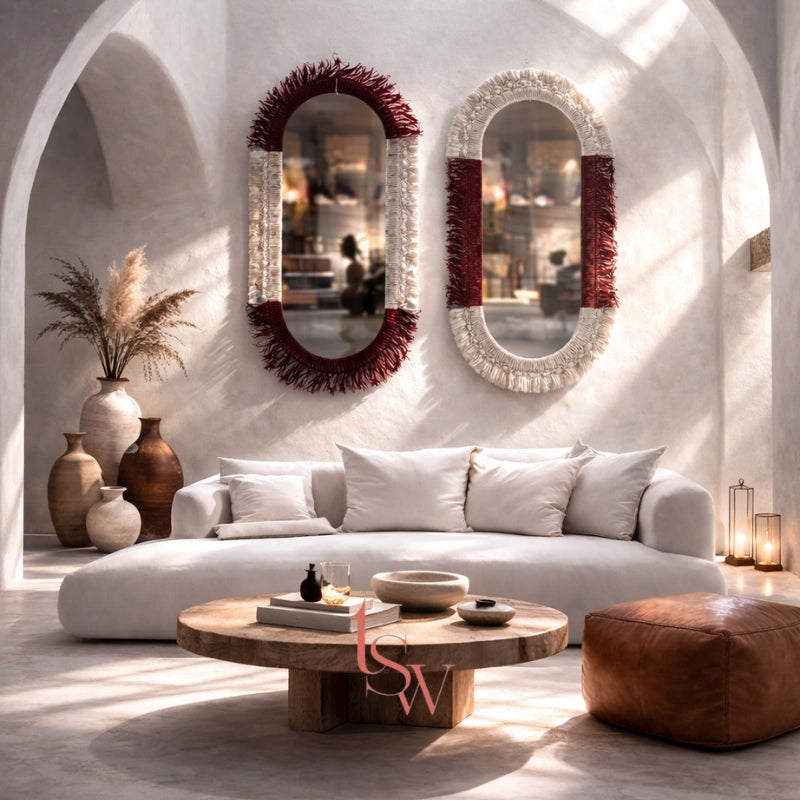 DUO MACRAME MIRRORS RAPHIA